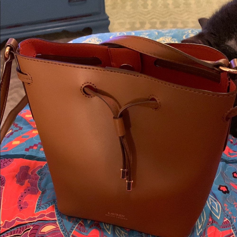 Lauren Ralph Lauren Brown Shoulder Bag with Drawstring Closure